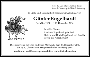Traueranzeige von Günter Engelhardt von Wetterauer Zeitung, Wetterauer Zeitung