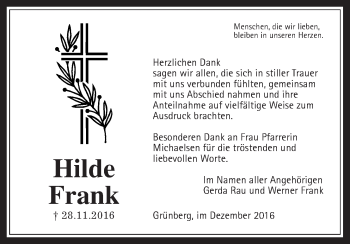 Traueranzeige von Hilde Frank von Gießener Allgemeine, Alsfelder Allgemeine