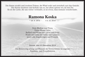 Traueranzeige von Ramona Koska von Gießener Allgemeine, Alsfelder Allgemeine