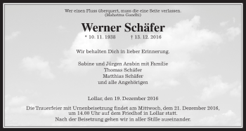 Traueranzeige von Werner Schäfer von Gießener Allgemeine, Alsfelder Allgemeine