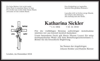 Traueranzeige von Katharina Sickler von Gießener Allgemeine, Alsfelder Allgemeine