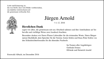 Traueranzeige von Jürgen Arnold von Gießener Allgemeine, Alsfelder Allgemeine