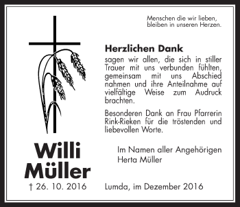 Traueranzeige von Willi Müller von Gießener Allgemeine, Alsfelder Allgemeine
