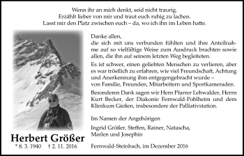 Traueranzeige von Herbert Größer von Gießener Allgemeine, Alsfelder Allgemeine