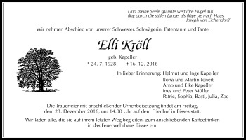 Traueranzeige von Elli Kröll von Wetterauer Zeitung, Wetterauer Zeitung