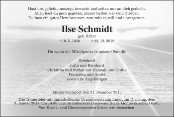 Traueranzeige von Ilse Schmidt von Gießener Allgemeine, Alsfelder Allgemeine