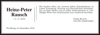 Traueranzeige von Heinz-Peter Rausch von Wetterauer Zeitung, Wetterauer Zeitung
