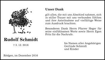 Traueranzeige von Rudolf Schmidt von Gießener Allgemeine, Alsfelder Allgemeine