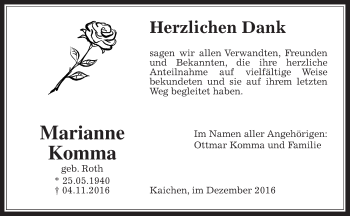 Traueranzeige von Marianne Komma von Wetterauer Zeitung, Wetterauer Zeitung