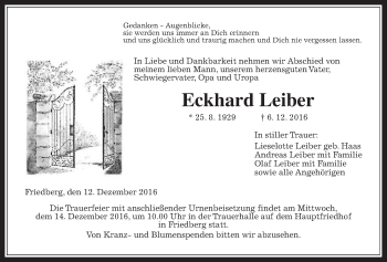 Traueranzeige von Eckhard Leiber von Wetterauer Zeitung, Wetterauer Zeitung