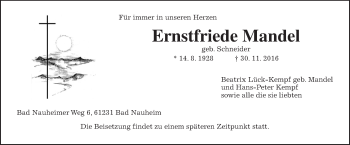 Traueranzeige von Ernstfriede Mandel von Wetterauer Zeitung, Wetterauer Zeitung