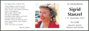 Traueranzeige von Sigrid Stanzel von Gießener Allgemeine, Alsfelder Allgemeine