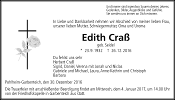 Traueranzeige von Edith Craß von Gießener Allgemeine, Alsfelder Allgemeine