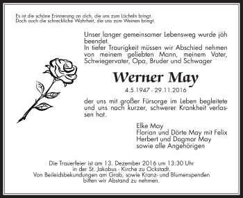 Traueranzeige von Werner May von Wetterauer Zeitung, Wetterauer Zeitung