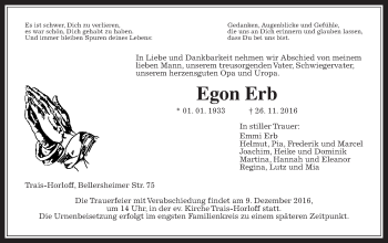 Traueranzeige von Egon Erb von Gießener Allgemeine, Alsfelder Allgemeine
