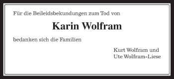 Traueranzeige von Karin Wolfram von Wetterauer Zeitung, Wetterauer Zeitung