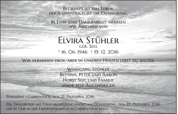 Traueranzeige von Elvira Stühler von Gießener Allgemeine, Alsfelder Allgemeine