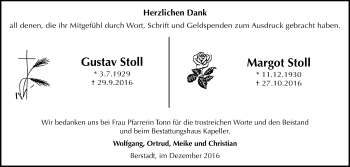 Traueranzeige von Gustav und Margot Stoll von Licher Wochenblatt, Licher Wochenblatt, Licher Wochenblatt