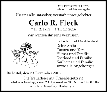 Traueranzeige von Carlo R. Fleck von Gießener Allgemeine, Alsfelder Allgemeine