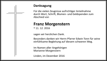 Traueranzeige von Franz Morgenstern von Gießener Allgemeine, Alsfelder Allgemeine