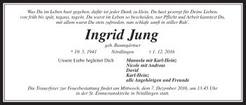 Traueranzeige von Ingrid Jung von Gießener Allgemeine, Alsfelder Allgemeine