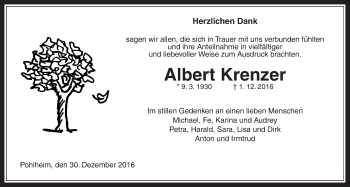 Traueranzeige von Albert Krenzer von Gießener Allgemeine, Alsfelder Allgemeine