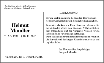 Traueranzeige von Helmut Mandler von Gießener Allgemeine, Alsfelder Allgemeine
