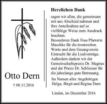 Traueranzeige von Otto Dern von Gießener Allgemeine, Alsfelder Allgemeine