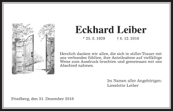 Traueranzeige von Eckhard Leiber von Wetterauer Zeitung, Wetterauer Zeitung