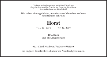 Traueranzeige von Horst Koch von Wetterauer Zeitung, Wetterauer Zeitung