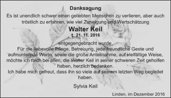 Traueranzeige von Walter Keil von Gießener Allgemeine, Alsfelder Allgemeine