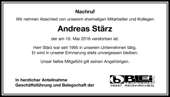 Traueranzeige von Andreas Stärz von Gießener Allgemeine, Alsfelder Allgemeine