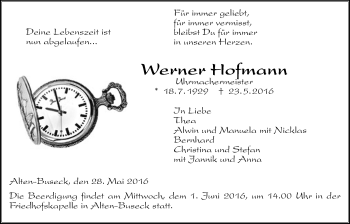 Traueranzeige von Werner Hofmann von Gießener Allgemeine, Alsfelder Allgemeine