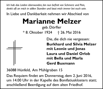 Traueranzeige von Marianne Melzer von Wetterauer Zeitung, Wetterauer Zeitung