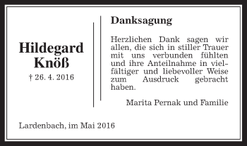 Traueranzeige von Hildegard Knöß von Gießener Allgemeine, Alsfelder Allgemeine
