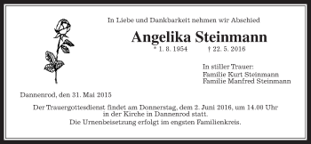 Traueranzeige von Angelika Steinmann von Alsfelder Allgemeine