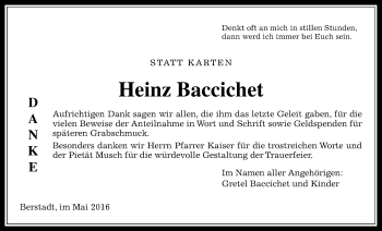 Traueranzeige von Heinz Baccichet von Wetterauer Zeitung, Wetterauer Zeitung