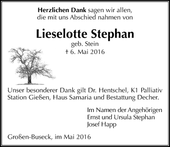 Traueranzeige von Lieselotte Stephan von Gießener Allgemeine, Alsfelder Allgemeine