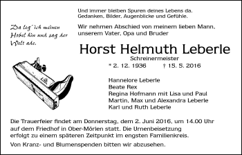 Traueranzeige von Horst Helmuth Leberle von Wetterauer Zeitung, Wetterauer Zeitung