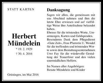 Traueranzeige von Herbert Mündelein von Pohlheimer Nachrichten