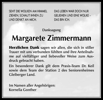 Traueranzeige von Margarete Zimmermann von Gießener Allgemeine, Alsfelder Allgemeine