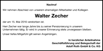 Traueranzeige von Walter Zecher von Gießener Allgemeine, Alsfelder Allgemeine