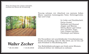 Traueranzeige von Walter Zecher von Gießener Allgemeine, Alsfelder Allgemeine