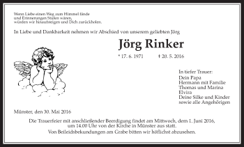 Traueranzeige von Jörg Rinker von Gießener Allgemeine, Alsfelder Allgemeine