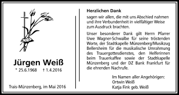 Traueranzeige von Jürgen Weiß von Licher Wochenblatt, Licher Wochenblatt, Licher Wochenblatt