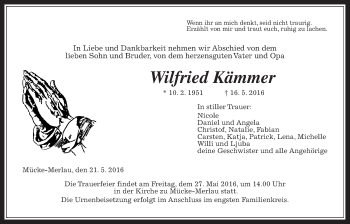 Traueranzeige von Wilfried Kämmer von Gießener Allgemeine, Alsfelder Allgemeine