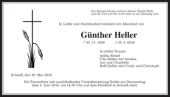 Traueranzeige von Günther Heller von Wetterauer Zeitung, Wetterauer Zeitung