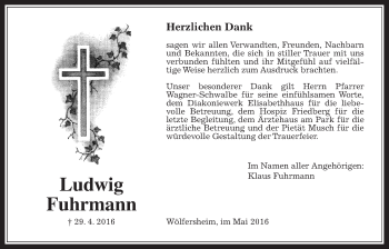 Traueranzeige von Ludwig Fuhrmann von Wetterauer Zeitung, Wetterauer Zeitung