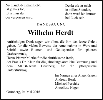 Traueranzeige von Wilhelm Herdt von Gießener Allgemeine, Alsfelder Allgemeine