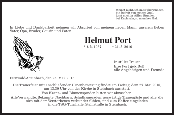 Traueranzeige von Helmut Port von Gießener Allgemeine, Alsfelder Allgemeine